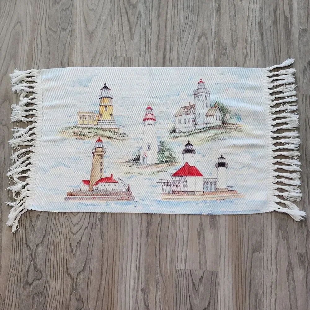 Historical Lighthouses Summer Doormat Throw Rug Fringe Indoor Outdoor 22